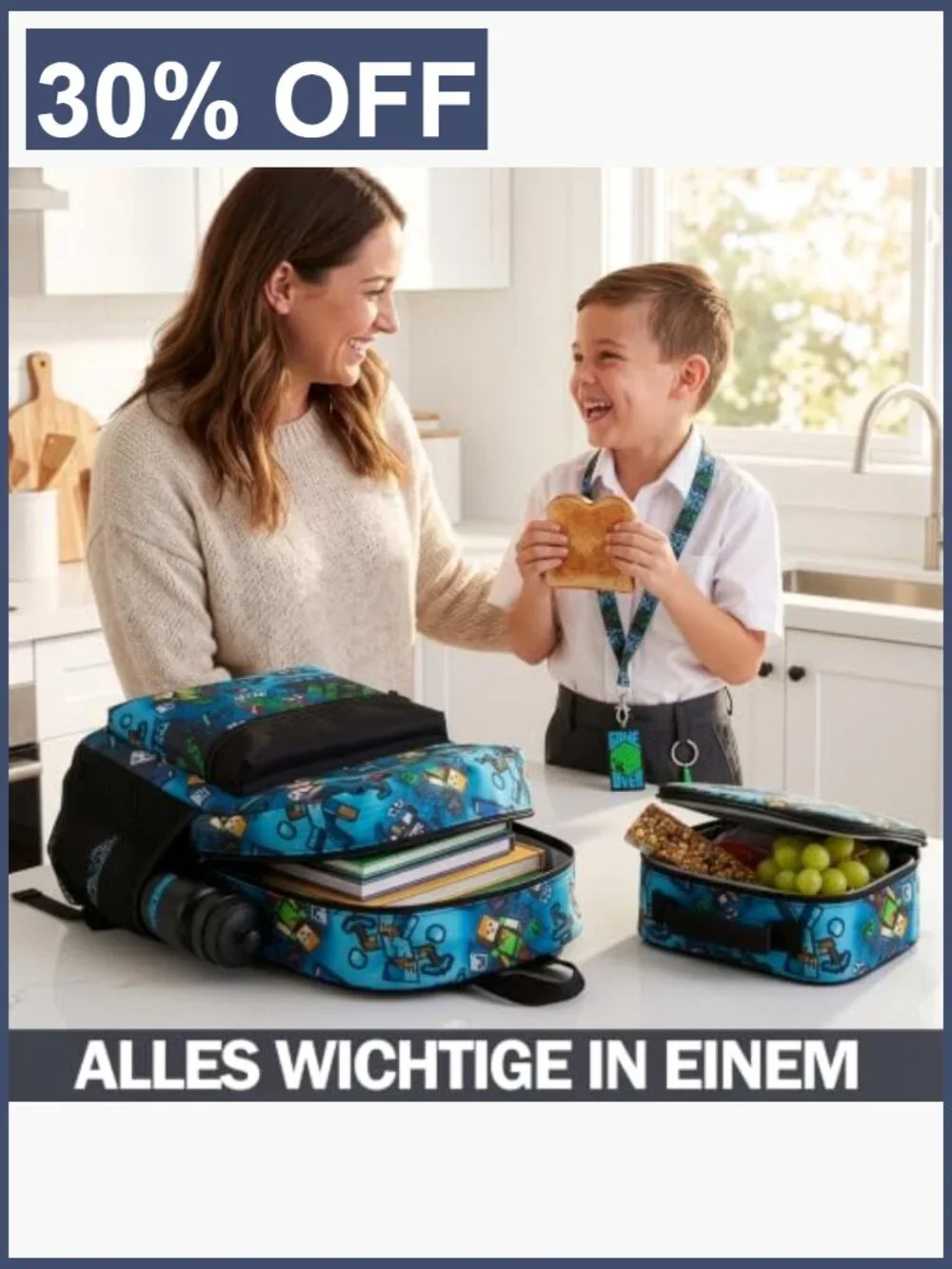 Minecraft Backpack Set for Boys Lunch Bag Water Bottle Lanyard Charm 5pc